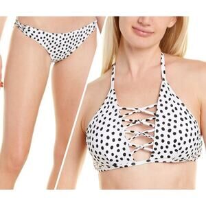 2 pc MINKPINK Crisscross White w/ Black Tilly Polka Dot Halter Bikini sz Medium